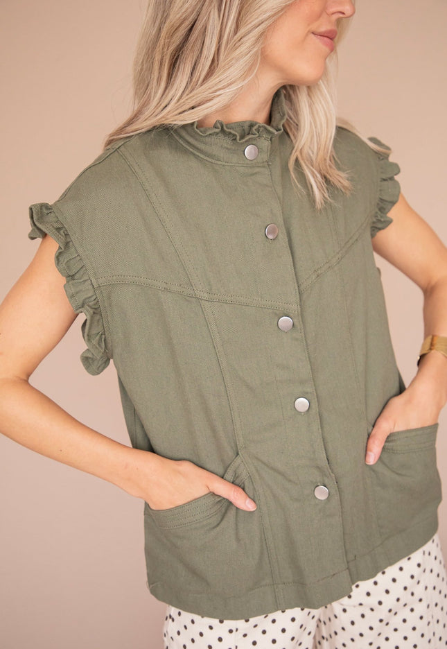 Sleeveless Ruches Kaki - Jacket - ellemilla