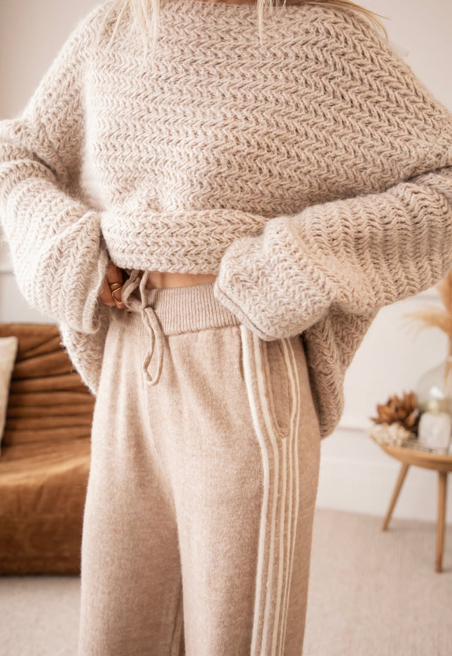 Soft Side Stripe Taupe - Broek - ellemilla