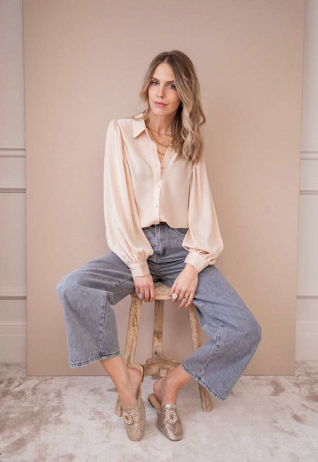 Sophisticated Stripes Warm Beige - Blouse - ellemilla