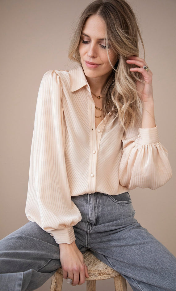 Sophisticated Stripes Warm Beige - Blouse - ellemilla