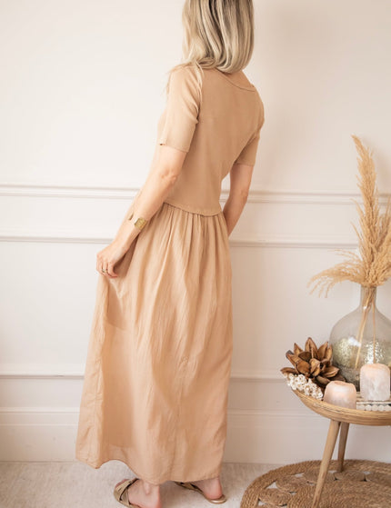 Soraya Short Sleeve Beige - Maxi Jurk - ellemilla