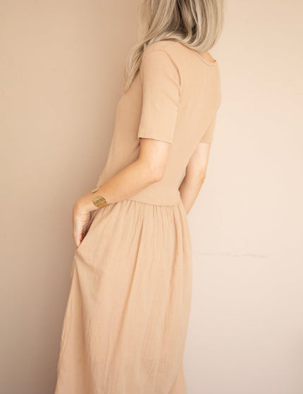 Soraya Short Sleeve Beige - Maxi Jurk - ellemilla