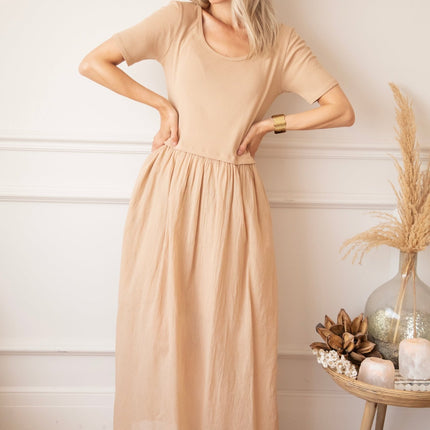Soraya Short Sleeve Beige - Maxi Jurk - ellemilla