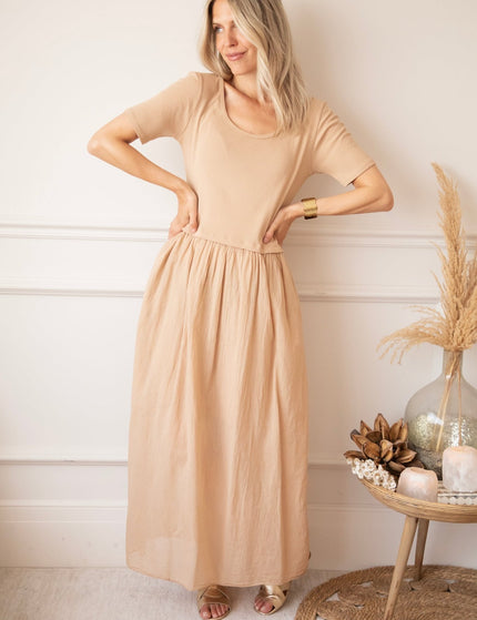 Soraya Short Sleeve Beige - Maxi Jurk - ellemilla