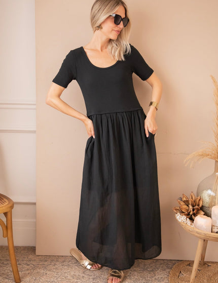 Soraya Short Sleeve Black - Maxi Jurk - ellemilla
