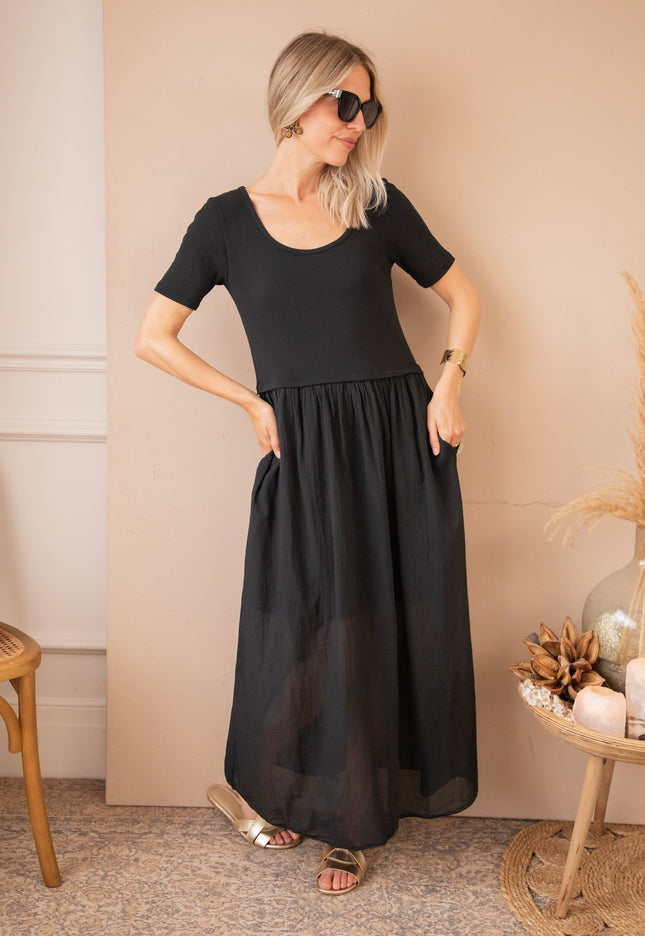 Soraya Short Sleeve Black - Maxi Jurk - ellemilla
