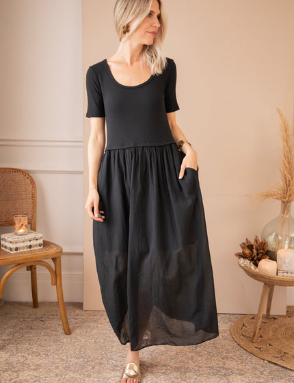 Soraya Short Sleeve Black - Maxi Jurk - ellemilla