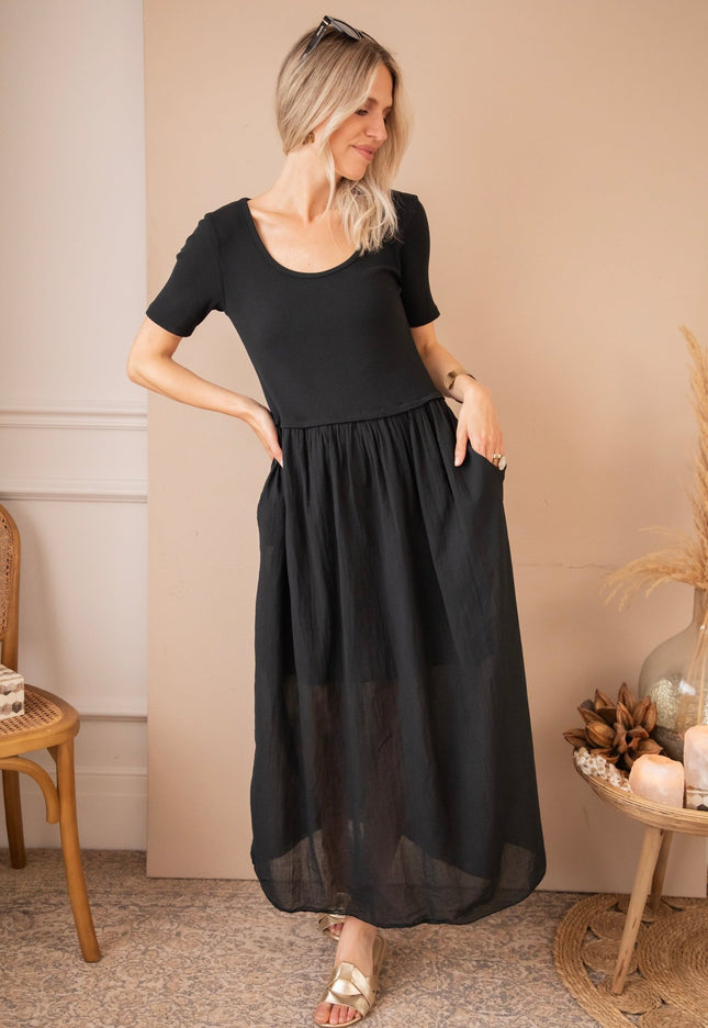 Soraya Short Sleeve Black - Maxi Jurk - ellemilla