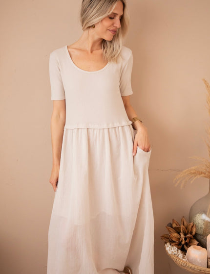 Soraya Short Sleeve Café Au Lait - Maxi Jurk - ellemilla
