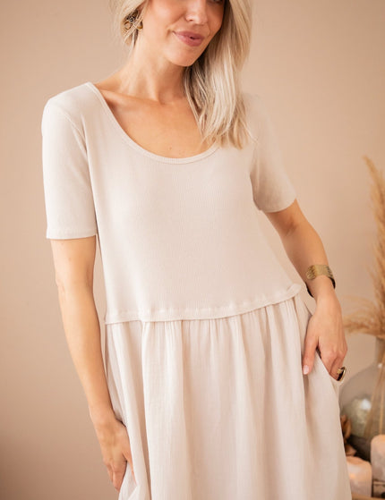 Soraya Short Sleeve Café Au Lait - Maxi Jurk - ellemilla