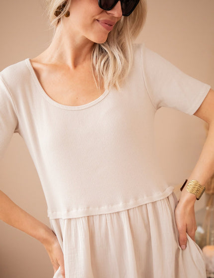 Soraya Short Sleeve Café Au Lait - Maxi Jurk - ellemilla