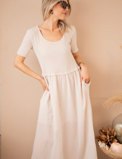 Soraya Short Sleeve Café Au Lait - Maxi Jurk - ellemilla