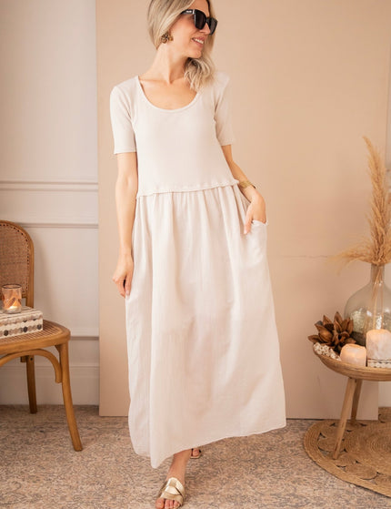 Soraya Short Sleeve Café Au Lait - Maxi Jurk - ellemilla