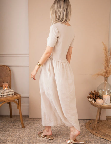 Soraya Short Sleeve Café Au Lait - Maxi Jurk - ellemilla