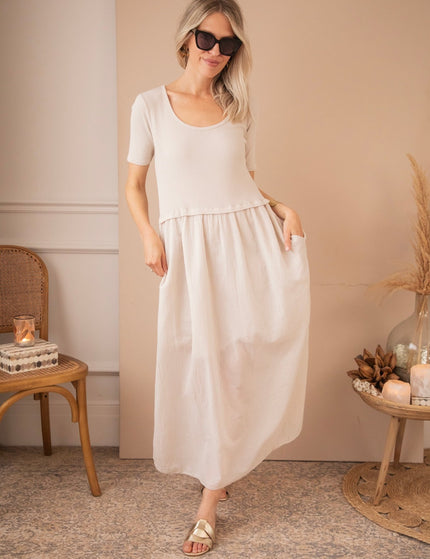 Soraya Short Sleeve Café Au Lait - Maxi Jurk - ellemilla