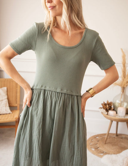 Soraya Short Sleeve Kaki - Maxi Jurk - ellemilla