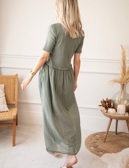 Soraya Short Sleeve Kaki - Maxi Jurk - ellemilla