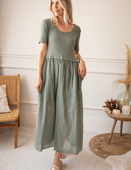 Soraya Short Sleeve Kaki - Maxi Jurk - ellemilla