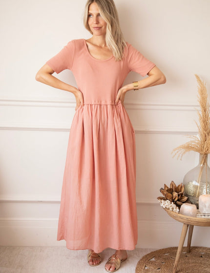 Soraya Short Sleeve Powder Pink - Maxi Jurk - ellemilla