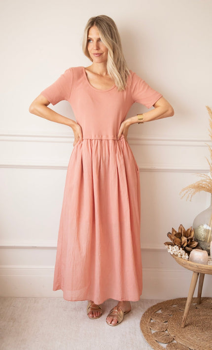 Soraya Short Sleeve Powder Pink - Maxi Jurk - ellemilla