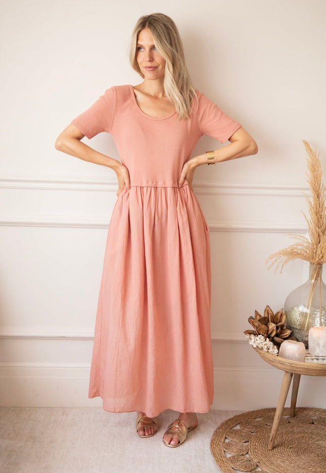 Soraya Short Sleeve Powder Pink - Maxi Jurk - ellemilla