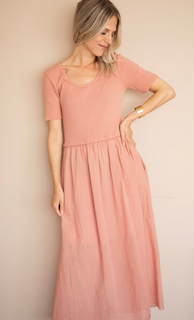 Soraya Short Sleeve Powder Pink - Maxi Jurk - ellemilla