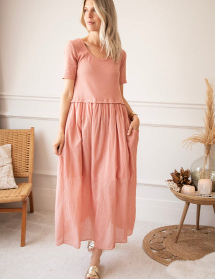Soraya Short Sleeve Powder Pink - Maxi Jurk - ellemilla