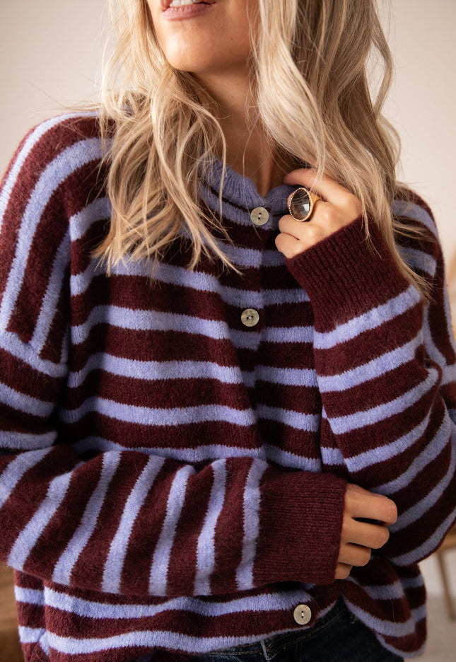 Stay In Line Blue/Burgundy - Vest - ellemilla