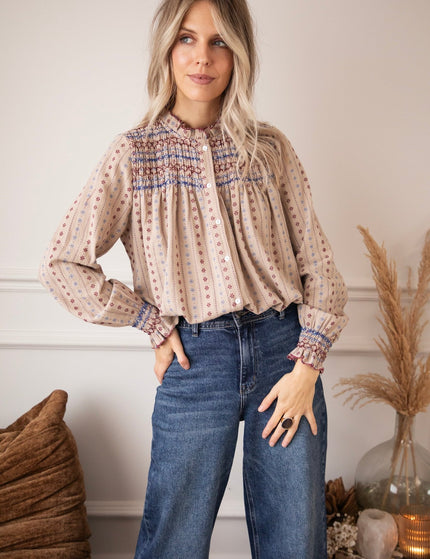 Stitched Poetry Taupe - Blouse - ellemilla