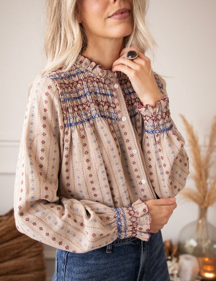 Stitched Poetry Taupe - Blouse - ellemilla