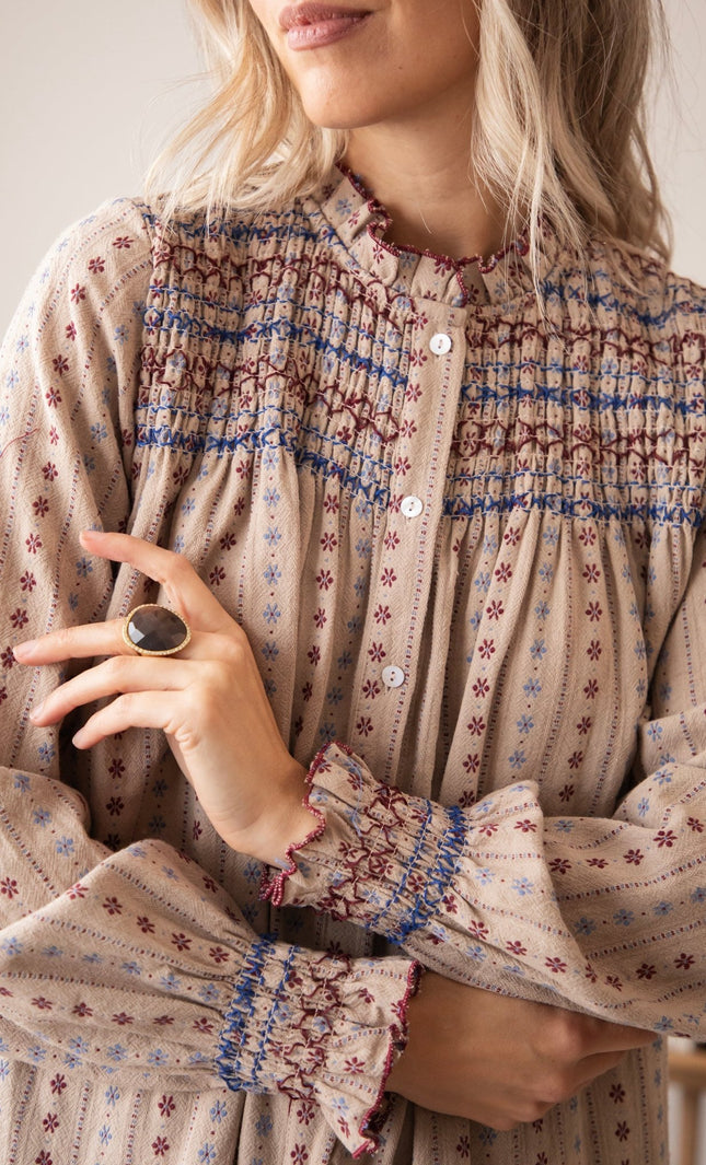 Stitched Poetry Taupe - Blouse - ellemilla