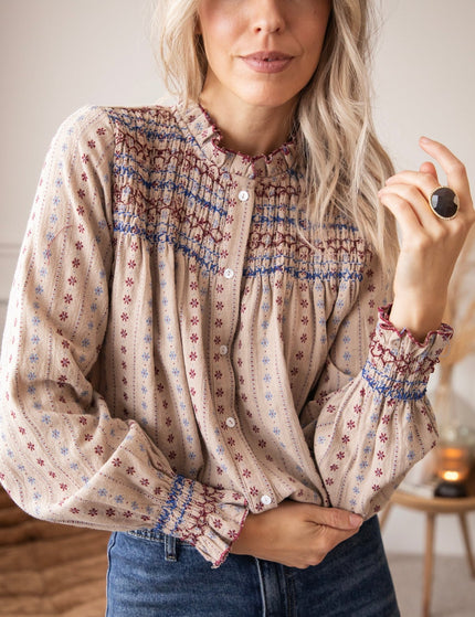 Stitched Poetry Taupe - Blouse - ellemilla