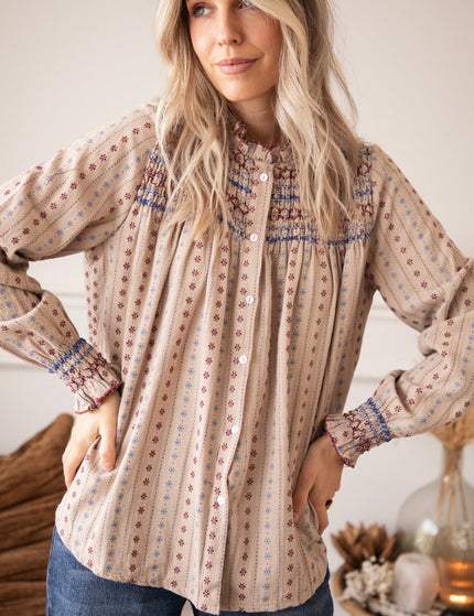 Stitched Poetry Taupe - Blouse - ellemilla