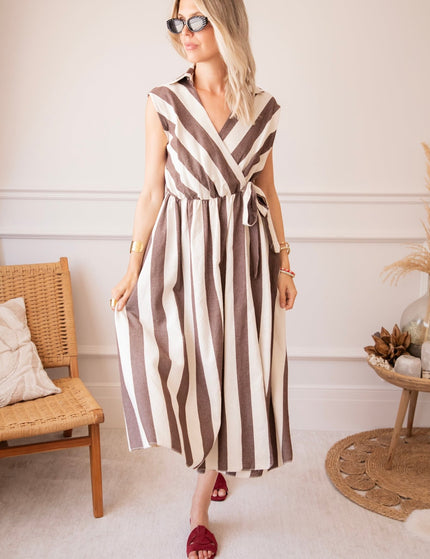 Striped Wrap Beige/Choco - Jurk - ellemilla