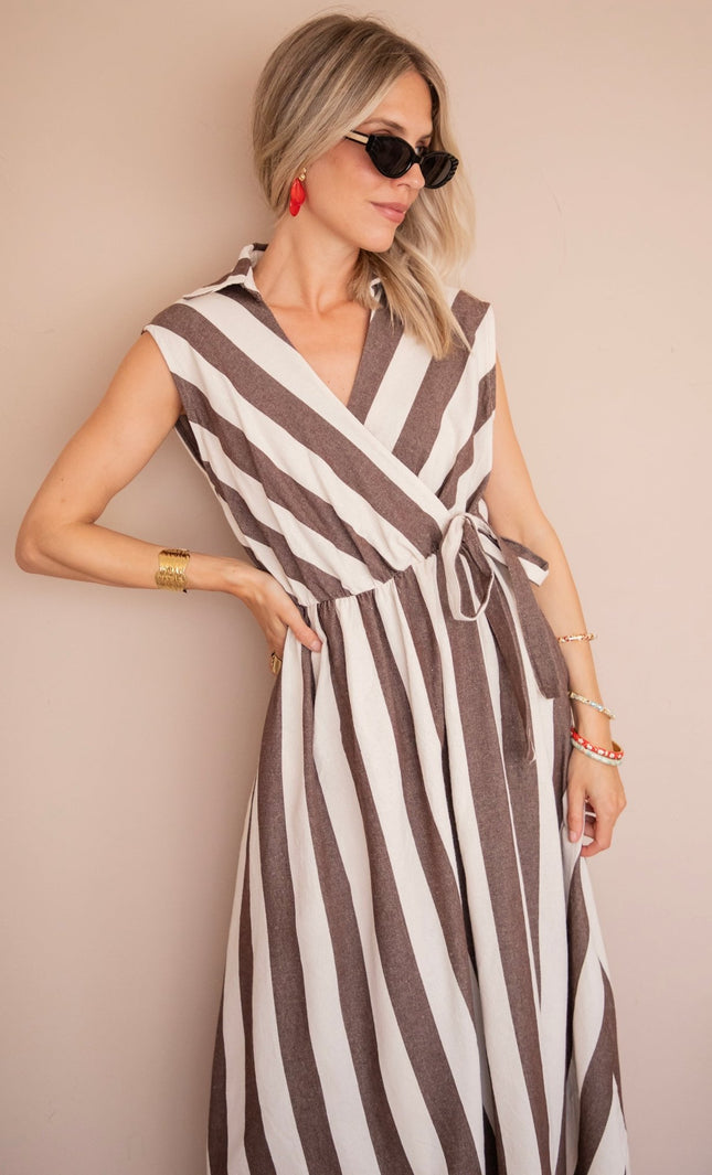 Striped Wrap Beige/Choco - Jurk - ellemilla
