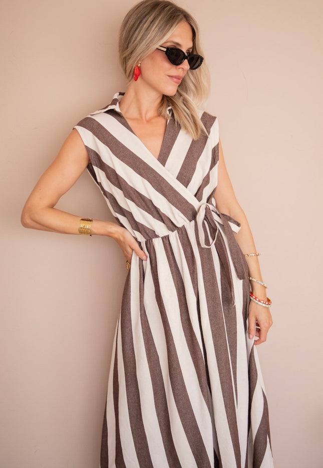 Striped Wrap Beige/Choco - Jurk - ellemilla