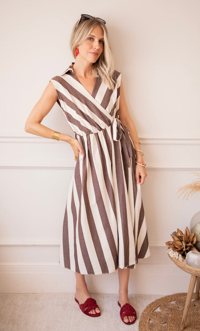 Striped Wrap Beige/Choco - Jurk - ellemilla