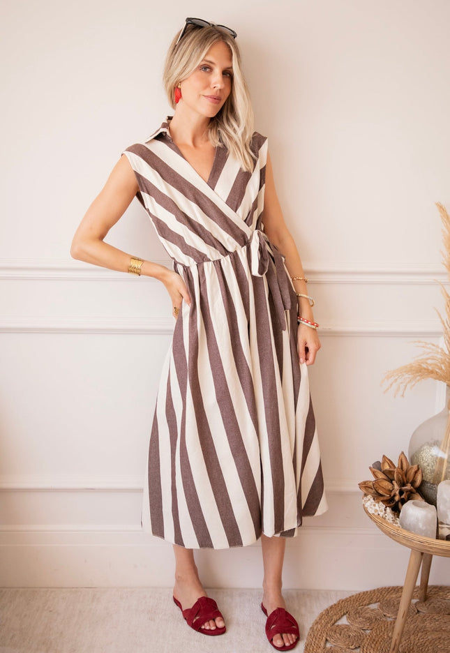 Striped Wrap Beige/Choco - Jurk - ellemilla