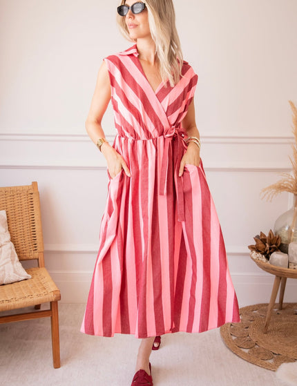 Striped Wrap Sweet Pink/Bordeaux - Jurk - ellemilla
