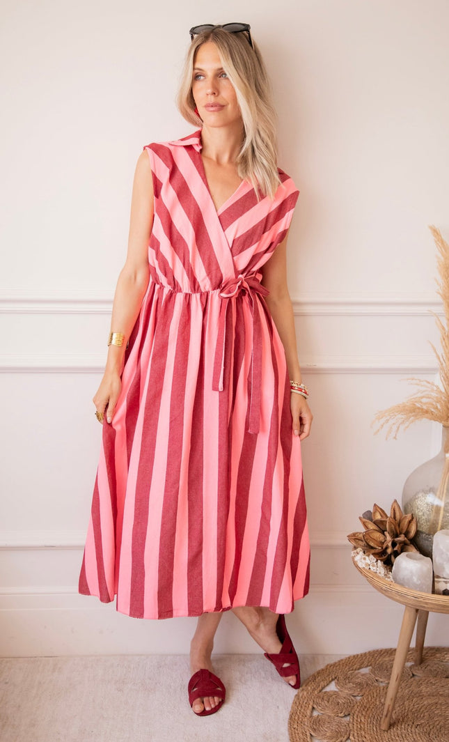 Striped Wrap Sweet Pink/Bordeaux - Jurk - ellemilla