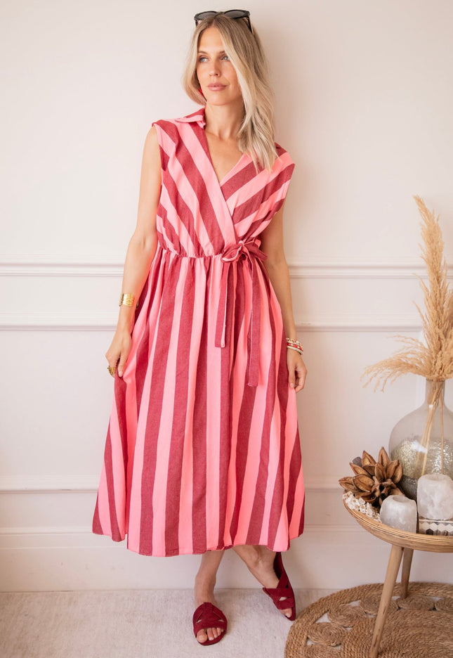Striped Wrap Sweet Pink/Bordeaux - Jurk - ellemilla