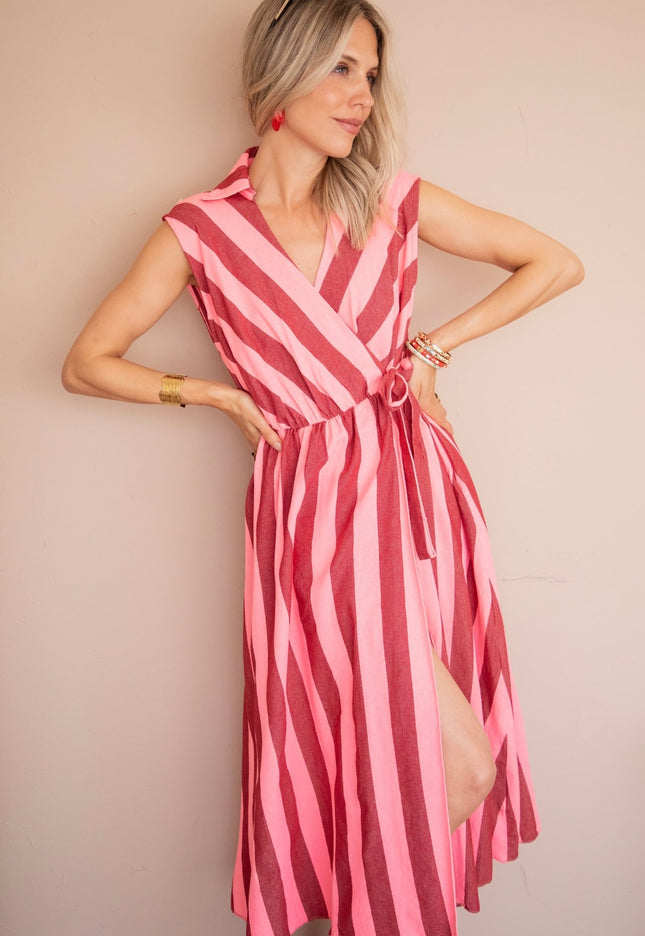 Striped Wrap Sweet Pink/Bordeaux - Jurk - ellemilla