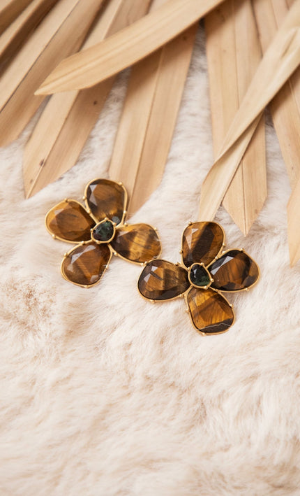 Tiger’s Eye Blossom Brown/Gold - Oorbellen - ellemilla