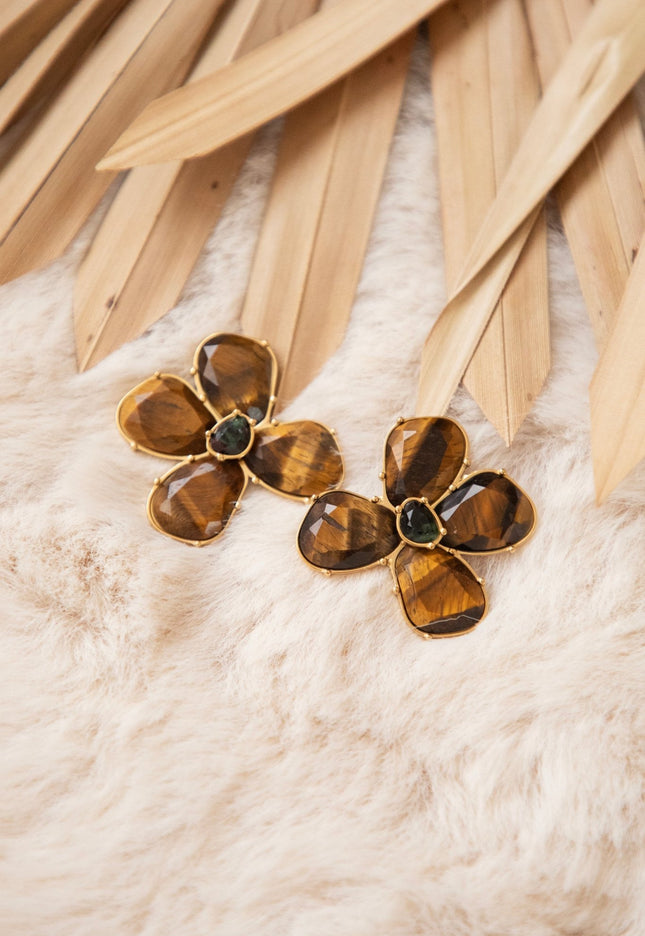 Tiger’s Eye Blossom Brown/Gold - Oorbellen - ellemilla