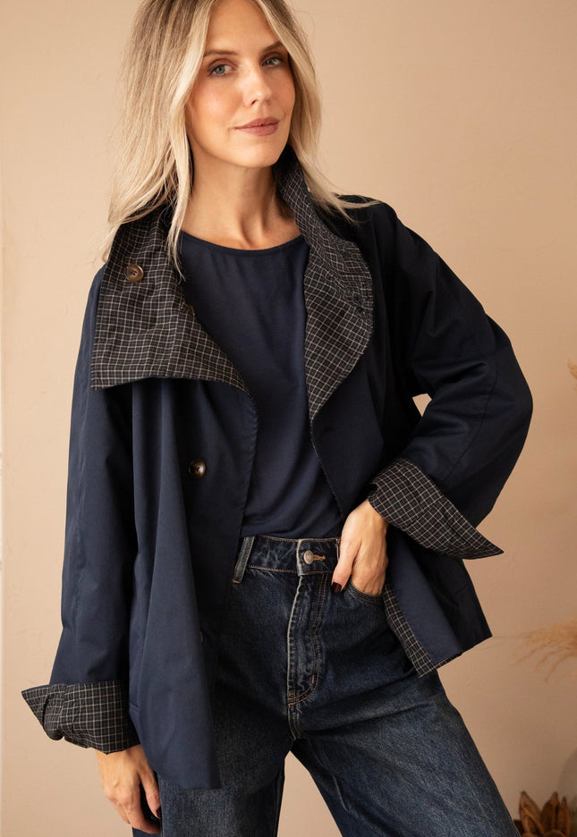 Twin Side Trench Dark Blue - Jacket - ellemilla