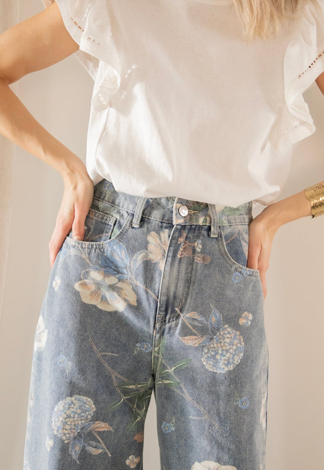 Wide Flower Blue - Jeans - ellemilla
