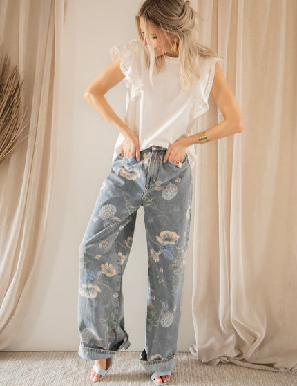 Wide Flower Blue - Jeans - ellemilla