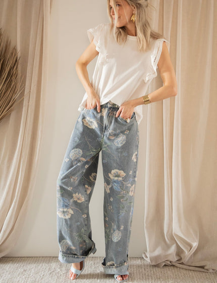Wide Flower Blue - Jeans - ellemilla