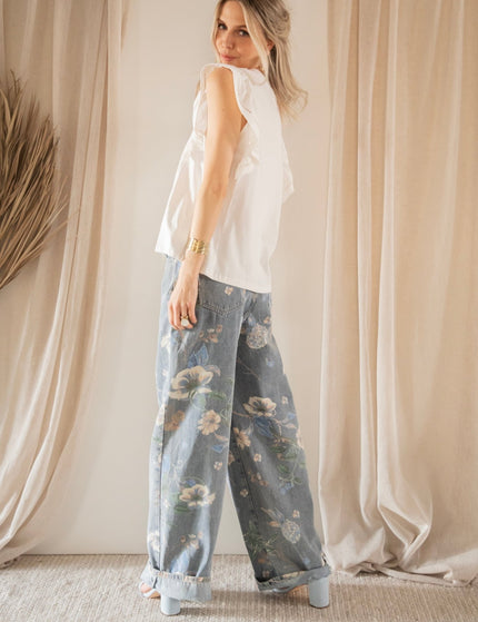 Wide Flower Blue - Jeans - ellemilla