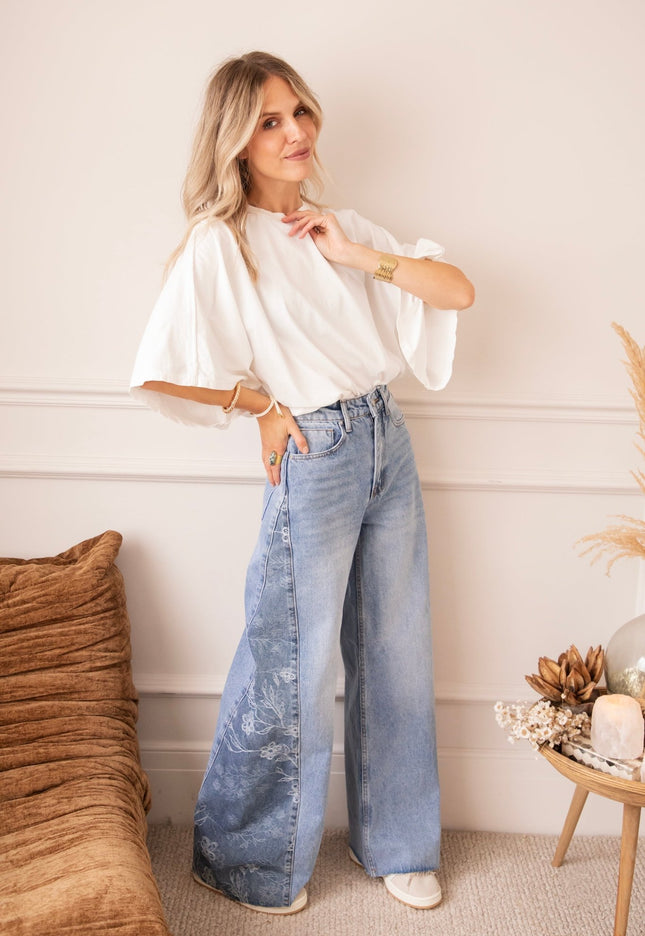 Wide Side Bloom Blue - Jeans - ellemilla